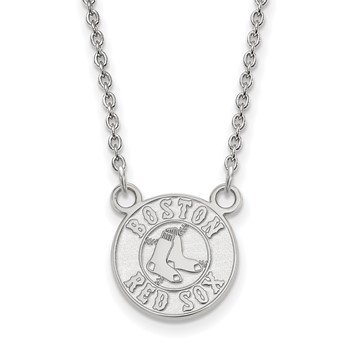 14k White Gold Major League Baseball LogoArt Boston Red Sox Small Pendant Necklace