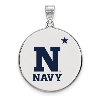 Sterling Silver Rhodium-plated LogoArt US Naval Academy Extra Large Enameled Disc Pendant