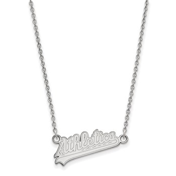 Sterling Silver Rhodium Plated Major League Baseball LogoArt Oakland Athletics Pendant Necklace