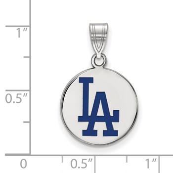 Sterling Silver Rhodium Plated Major League Baseball LogoArt Los Angeles Dodgers Enamel Pendant — alternate view