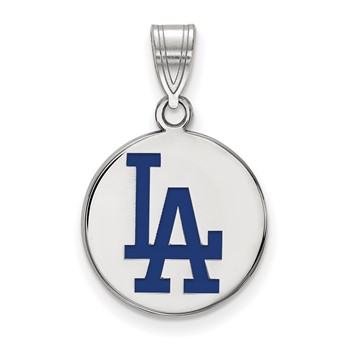 Sterling Silver Rhodium Plated Major League Baseball LogoArt Los Angeles Dodgers Enamel Pendant