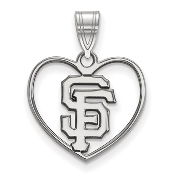 Sterling Silver Rhodium Plated Major League Baseball LogoArt San Francisco Giants Heart Pendant