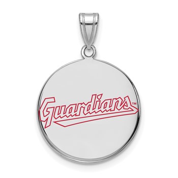Sterling Silver Rhodium Plated Major League Baseball LogoArt Cleveland Guardians Large Enamel Disc Pendant