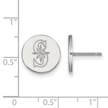 Sterling Silver Rhodium Plated Major League Baseball LogoArt Seattle Mariners Small Disc Earrings — alternate view