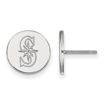 Sterling Silver Rhodium Plated Major League Baseball LogoArt Seattle Mariners Small Disc Earrings