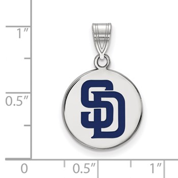 Sterling Silver Rhodium Plated Major League Baseball LogoArt San Diego Padres Enamel Disc Pendant — alternate view