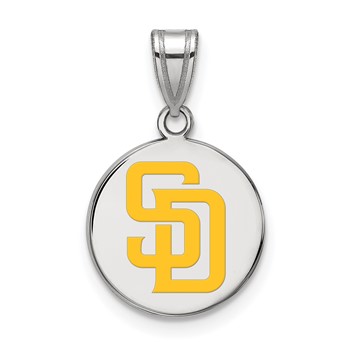 Sterling Silver Rhodium Plated Major League Baseball LogoArt San Diego Padres Enamel Disc Pendant
