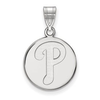 10k White Gold Major League Baseball LogoArt Philadelphia Phillies Letter P Disc Pendant