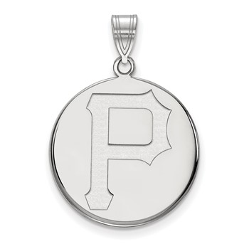 10k White Gold Major League Baseball LogoArt Pittsburgh Pirates Letter P Large Disc Pendant