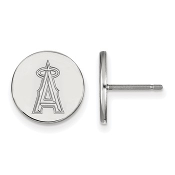 Sterling Silver Rhodium Plated Major League Baseball LogoArt Los Angeles Angels Disc Earrings