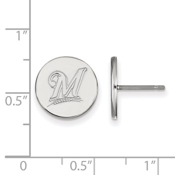 Sterling Silver Rhodium Plated Major League Baseball LogoArt Milwaukee Brewers Small Disc Earrings — alternate view