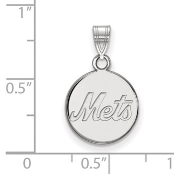 Sterling Silver Rhodium Plated Major League Baseball LogoArt New York Mets Small Disc Pendant — alternate view