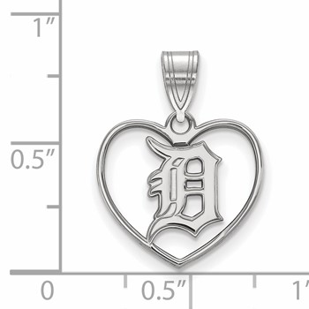 Sterling Silver Rhodium Plated Major League Baseball LogoArt Detroit Tigers D in Heart Pendant — alternate view