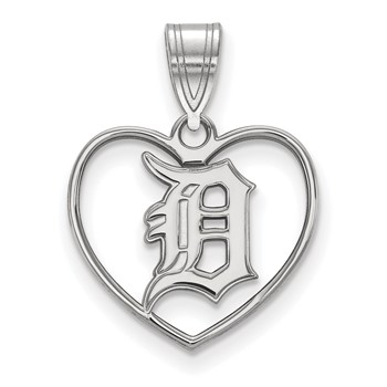 Sterling Silver Rhodium Plated Major League Baseball LogoArt Detroit Tigers D in Heart Pendant