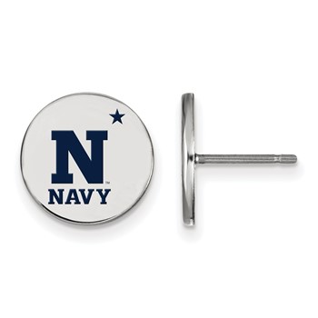 Sterling Silver Rhodium-plated LogoArt US Naval Academy Small Enameled Disc Post Earrings