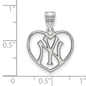 Sterling Silver Rhodium Plated Major League Baseball LogoArt New York Yankees N-Y Heart Pendant — alternate view