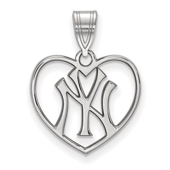 Sterling Silver Rhodium Plated Major League Baseball LogoArt New York Yankees N-Y Heart Pendant