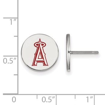 Sterling Silver Rhodium Plated Major League Baseball LogoArt Los Angeles Angels Enamel Disc Earrings — alternate view
