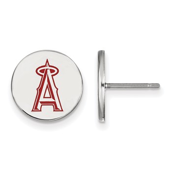 Sterling Silver Rhodium Plated Major League Baseball LogoArt Los Angeles Angels Enamel Disc Earrings