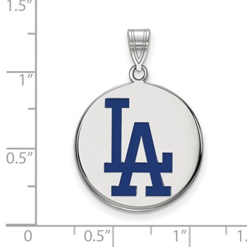 Sterling Silver Rhodium Plated Major League Baseball LogoArt Los Angeles Dodgers Enamel Pendant — alternate view