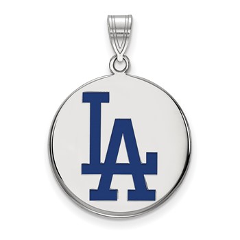 Sterling Silver Rhodium Plated Major League Baseball LogoArt Los Angeles Dodgers Enamel Pendant