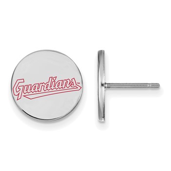 Sterling Silver Rhodium Plated Major League Baseball LogoArt Cleveland Guardians Small Enamel Disc Earrings