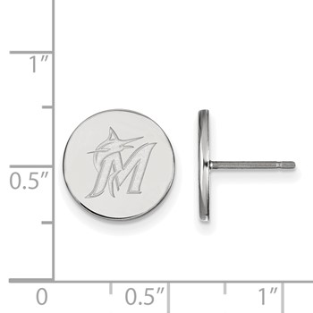 Sterling Silver Rhodium Plated Major League Baseball LogoArt Miami Marlins Small Post Earrings — alternate view