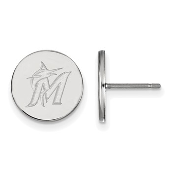Sterling Silver Rhodium Plated Major League Baseball LogoArt Miami Marlins Small Post Earrings