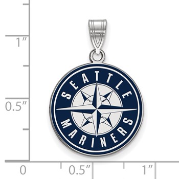 Sterling Silver Rhodium Plated Major League Baseball LogoArt Seattle Mariners Enamel Pendant — alternate view