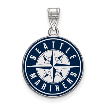 Sterling Silver Rhodium Plated Major League Baseball LogoArt Seattle Mariners Enamel Pendant