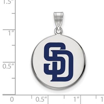 Sterling Silver Rhodium Plated Major League Baseball LogoArt San Diego Padres Enamel Disc Pendant — alternate view