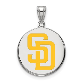 Sterling Silver Rhodium Plated Major League Baseball LogoArt San Diego Padres Enamel Disc Pendant