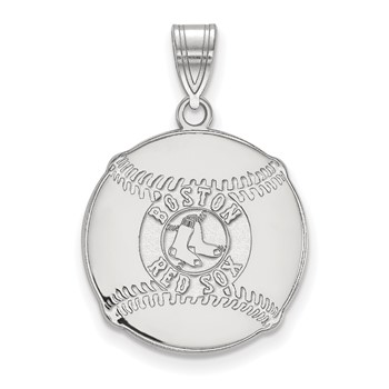 Sterling Silver Rhodium Plated Major League Baseball LogoArt Boston Red Sox in Baseball Pendant