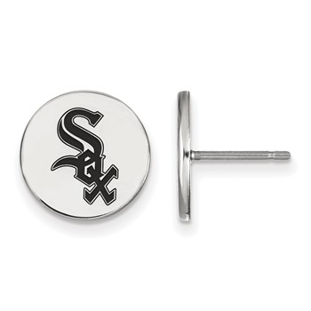 Sterling Silver Rhodium Plated Major League Baseball LogoArt Chicago White Sox Enamel Earrings