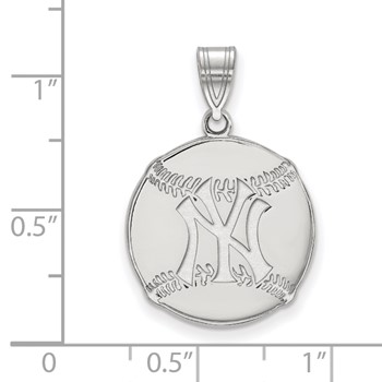Sterling Silver Rhodium Plated Major League Baseball LogoArt New York Yankees Baseball Pendant — alternate view