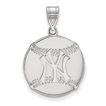 Sterling Silver Rhodium Plated Major League Baseball LogoArt New York Yankees Baseball Pendant