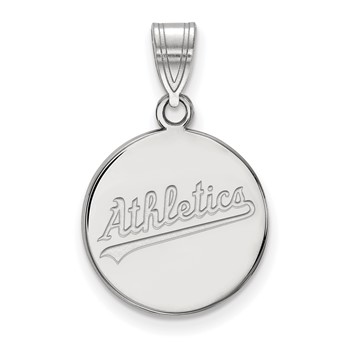 10k White Gold Major League Baseball LogoArt Oakland Athletics Script Medium Disc Pendant