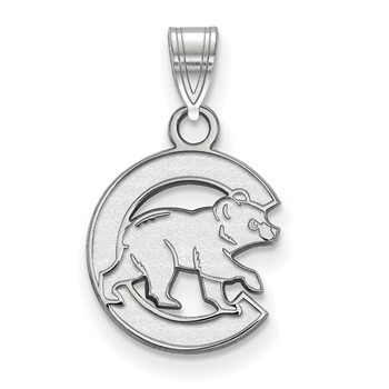 14k White Gold Major League Baseball LogoArt Chicago Cubs Letter C Bear Small Pendant