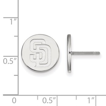 Sterling Silver Rhodium Plated Major League Baseball LogoArt San Diego Padres Small Disc Earrings — alternate view