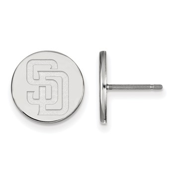 Sterling Silver Rhodium Plated Major League Baseball LogoArt San Diego Padres Small Disc Earrings