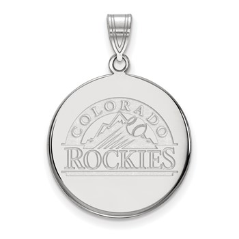 Sterling Silver Rhodium Plated Major League Baseball LogoArt Colorado Rockies Large Disc Pendant
