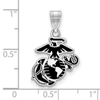 Sterling Silver Rh-Plat Medium U.S. Marine Corps Epoxied Pendant — alternate view