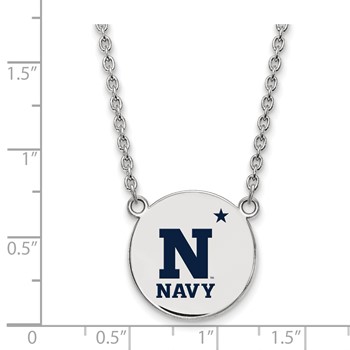 Sterling Silver Rhodium-plated LogoArt US Naval Academy Large Enameled Disc Pendant 18 inch Necklace — alternate view