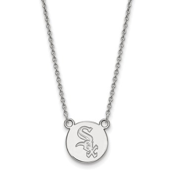 Sterling Silver Rhodium Plated Major League Baseball LogoArt Chicago White Sox Disc Necklace