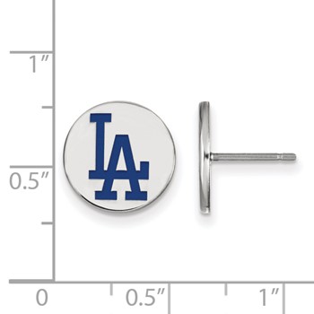 Sterling Silver Rhodium Plated Major League Baseball LogoArt Los Angeles Dodgers Post Earrings — alternate view