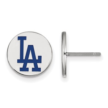 Sterling Silver Rhodium Plated Major League Baseball LogoArt Los Angeles Dodgers Post Earrings