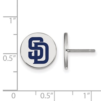 Sterling Silver Rhodium Plated Major League Baseball LogoArt San Diego Padres Enamel Disc Earrings — alternate view