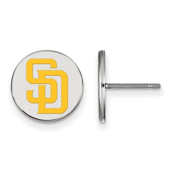 Sterling Silver Rhodium Plated Major League Baseball LogoArt San Diego Padres Enamel Disc Earrings