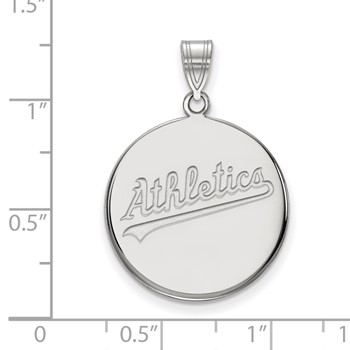 Sterling Silver Rhodium Plated Major League Baseball LogoArt Oakland Athletics Large Disc Pendant — alternate view