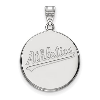 Sterling Silver Rhodium Plated Major League Baseball LogoArt Oakland Athletics Large Disc Pendant